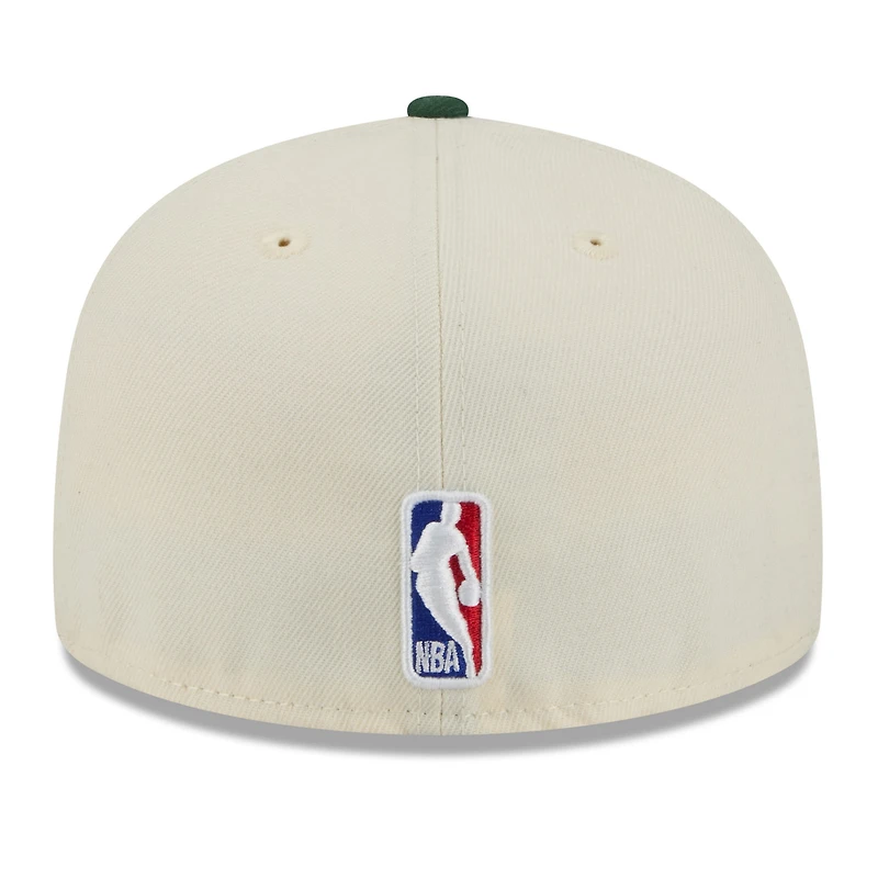 Casquette ajustée New Era 59FIFTY pour homme, couleur crème/vert chasseur, Milwaukee Bucks, édition City 2025/26