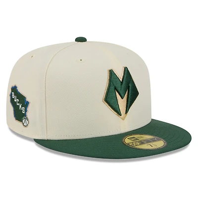 Men's New Era Cream/Hunter Green Milwaukee Bucks 2025/26 City Edition 59FIFTY Fitted Hat