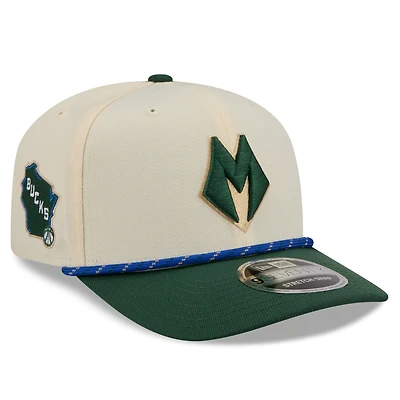 Men's New Era Cream/Hunter Green Milwaukee Bucks 2025/26 City Edition 9SEVENTY Adjustable Hat