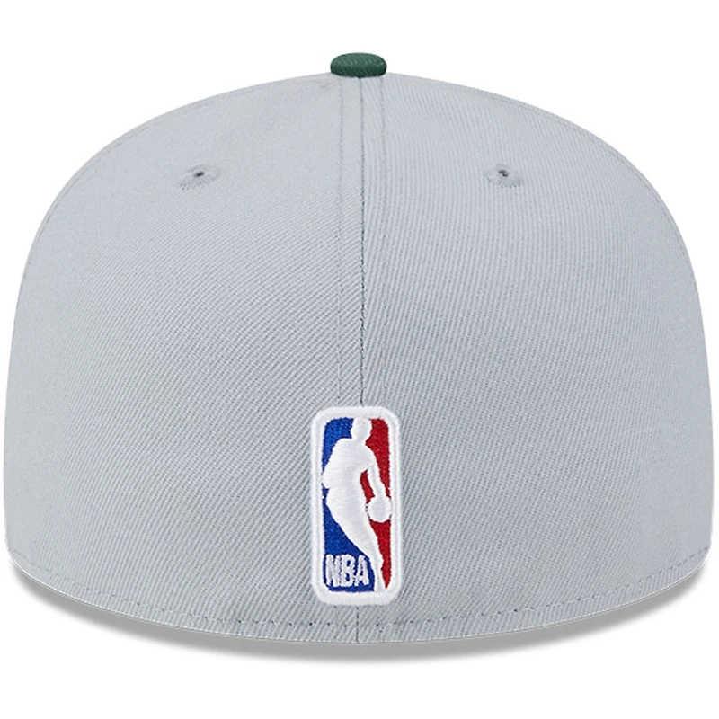 Men's New Era Gray/Hunter Green Milwaukee Bucks Tip-Off Two-Tone 59FIFTY Fitted Hat
