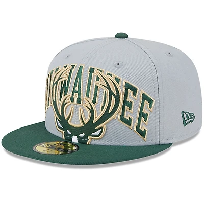 Casquette ajustée bicolore 59FIFTY Tip-Off des Milwaukee Bucks New Era gris/vert chasseur pour hommes
