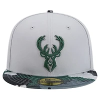 Casquette ajustée 59FIFTY à visière camouflage Active Color Milwaukee Bucks New Era pour hommes, grise