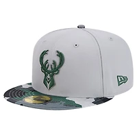 Casquette ajustée 59FIFTY à visière camouflage Active Color Milwaukee Bucks New Era pour hommes, grise
