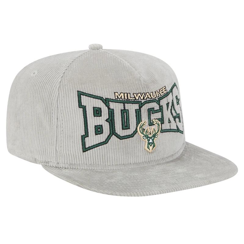Casquette de golf snapback en velours côtelé Milwaukee Bucks grise New Era pour homme