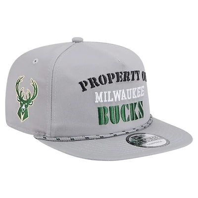 Casquette snapback grise New Era pour homme, Milwaukee Bucks, motif golfeur rétro