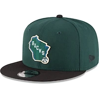 Casquette New Era 9FIFTY ajustable pour homme, vert chasseur/noir, Milwaukee Bucks.