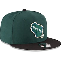 Casquette New Era 9FIFTY ajustable pour homme, vert chasseur/noir, Milwaukee Bucks.
