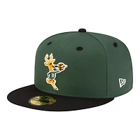 Men's New Era  Hunter Green/Black Milwaukee Bucks 80s Throwback 59FIFTY Fitted Hat