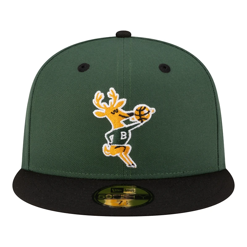 Casquette ajustée New Era 59FIFTY pour homme, vert chasseur/noir, Milwaukee Bucks, style années 80.
