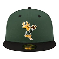 Casquette ajustée New Era 59FIFTY pour homme, vert chasseur/noir, Milwaukee Bucks, style années 80.