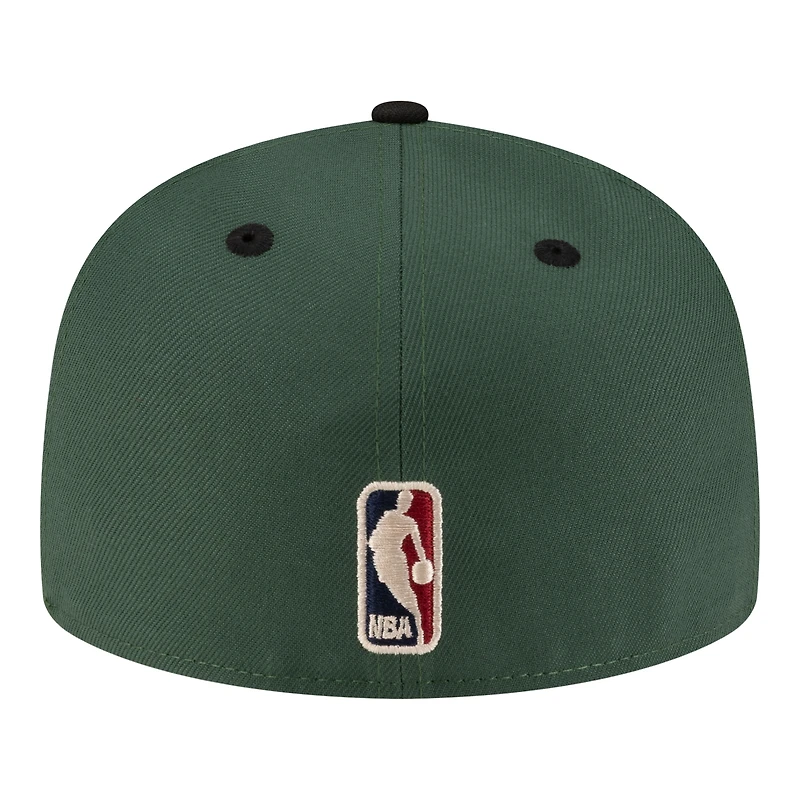 Casquette ajustée New Era 59FIFTY pour homme, vert chasseur/noir, Milwaukee Bucks, style années 80.