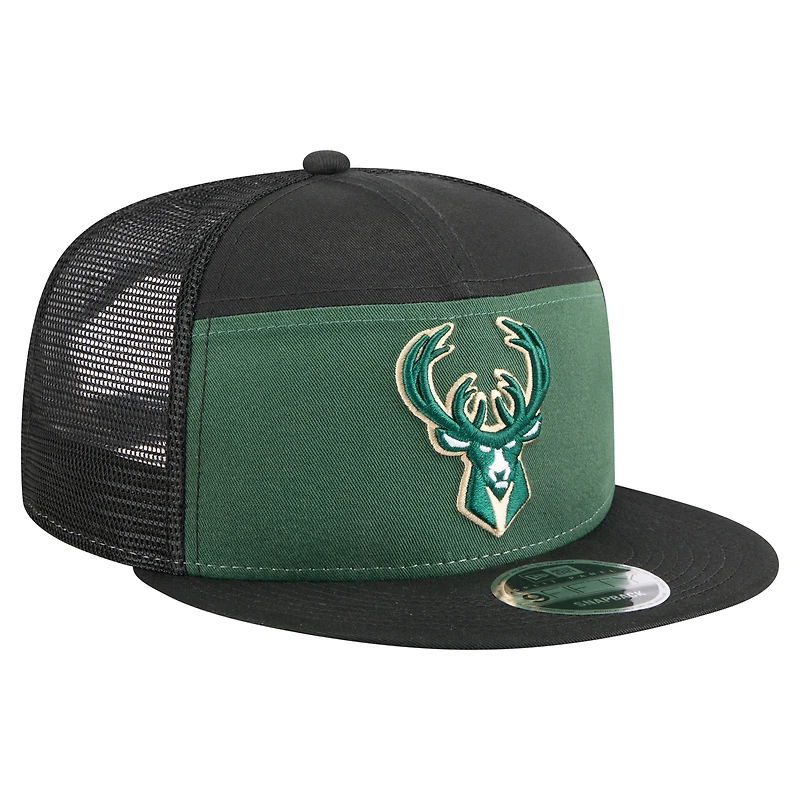 Men's New Era  Hunter Green/Black Milwaukee Bucks Outdoor Split Panel 9FIFTY Snapback Hat