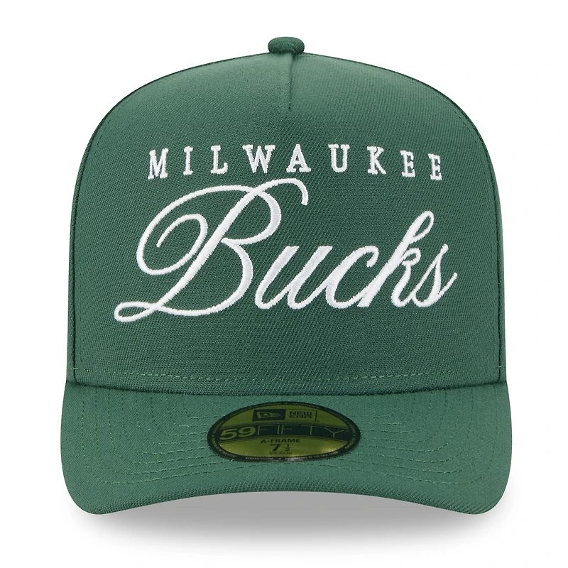 Men's New Era Hunter Green Milwaukee Bucks 2025 NBA Draft A-Frame 59FIFTY Fitted Hat