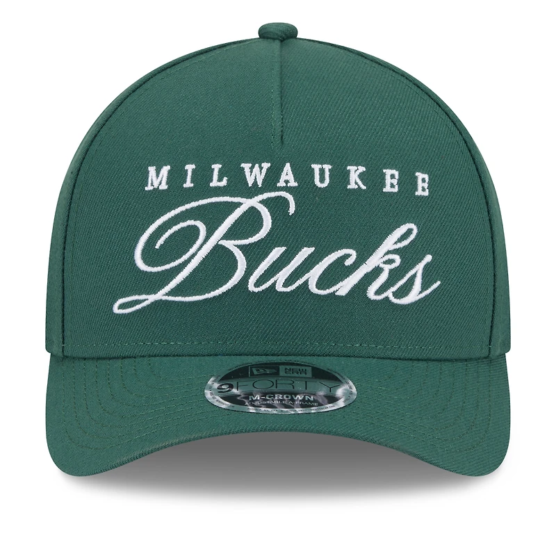 Casquette ajustable New Era M-Crown A-Frame 9FORTY pour homme, vert chasseur, Milwaukee Bucks, draft NBA 2025