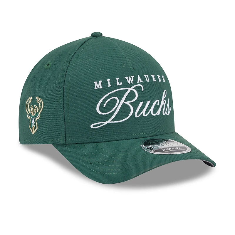 Casquette ajustable New Era M-Crown A-Frame 9FORTY pour homme, vert chasseur, Milwaukee Bucks, draft NBA 2025