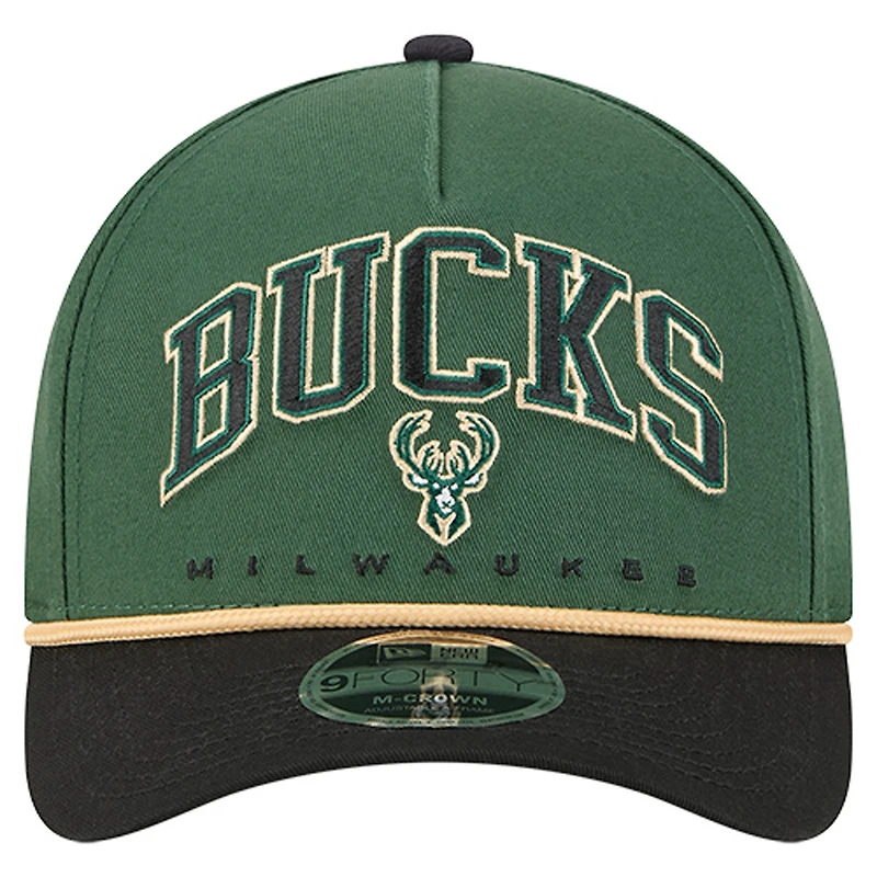 Men's New Era Hunter Green Milwaukee Bucks Bold Arch COOLERA 9FORTY A-Frame M-Crown Adjustable Hat