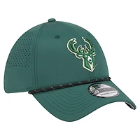 Casquette New Era Hunter Green Milwaukee Bucks Featherweight Poly Rope Flex 39Thirty pour homme