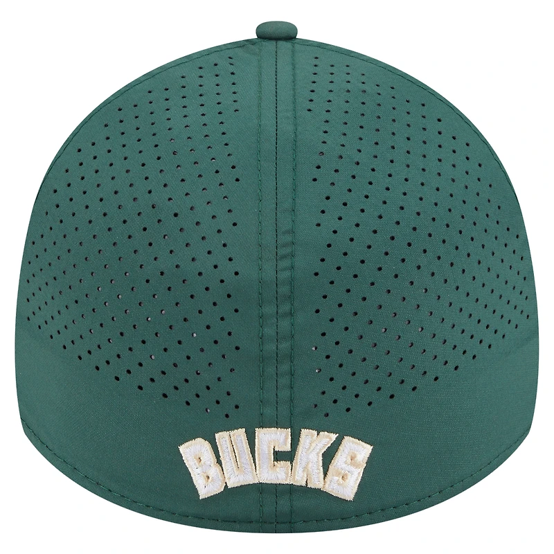 Casquette New Era Hunter Green Milwaukee Bucks Featherweight Poly Rope Flex 39Thirty pour homme