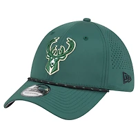 Casquette New Era Hunter Green Milwaukee Bucks Featherweight Poly Rope Flex 39Thirty pour homme
