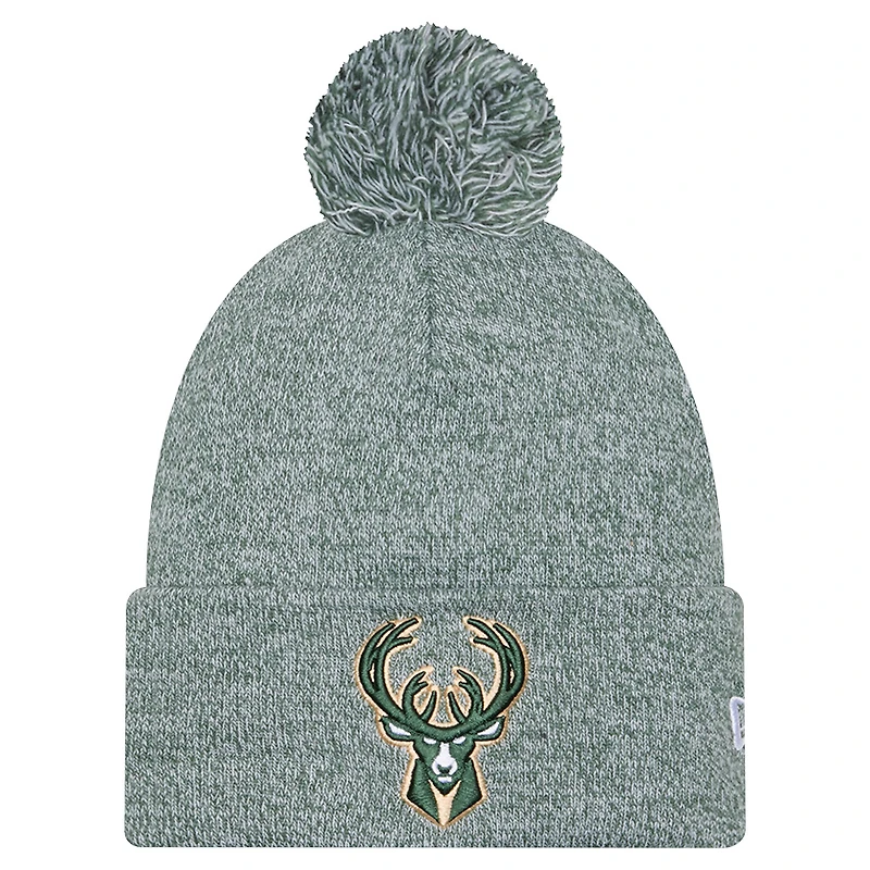 Men's New Era Hunter Green Milwaukee Bucks Marled Cuffed Knit Hat with Pom