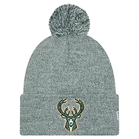 Bonnet en tricot chiné à revers et pompon Milwaukee Bucks vert chasseur New Era pour homme