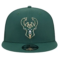 Casquette snapback 9FIFTY en maille à dos en maille Hunter Green Milwaukee Bucks de New Era pour homme