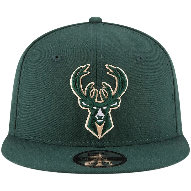 Casquette Snapback 9FIFTY couleur officielle de l'équipe Milwaukee Bucks New Era Hunter Green pour hommes
