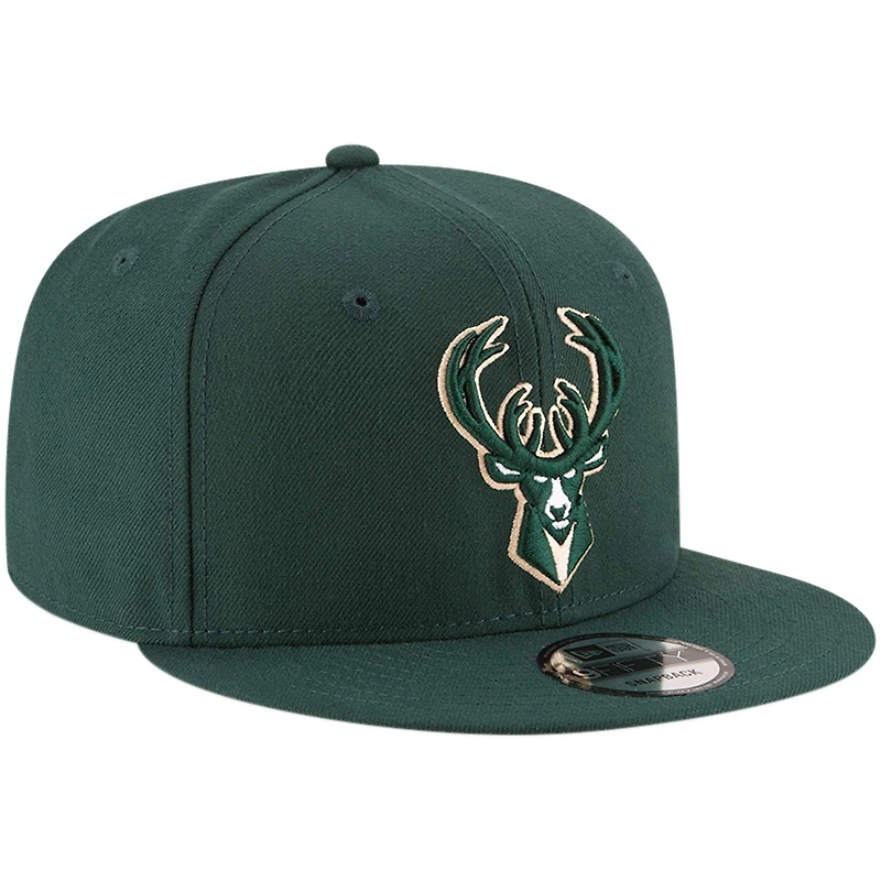Casquette Snapback 9FIFTY couleur officielle de l'équipe Milwaukee Bucks New Era Hunter Green pour hommes