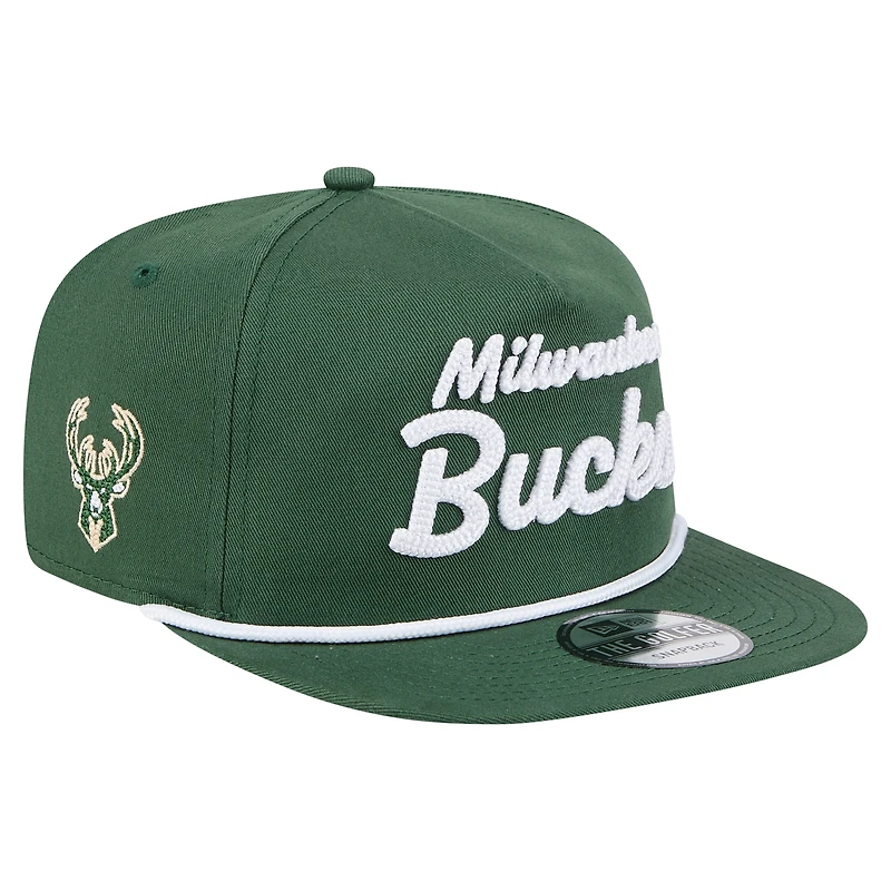 Men's New Era Hunter Green Milwaukee Bucks Team Text Golfer Snapback Hat