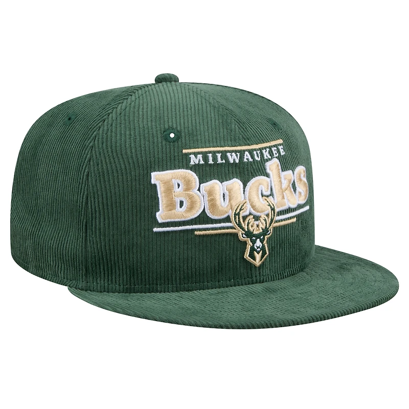 Casquette snapback en velours côtelé 9FIFTY de Milwaukee Bucks de New Era pour homme, vert chasseur
