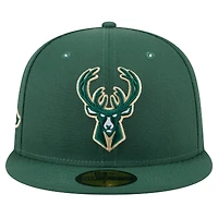 Men's New Era Hunter Green Milwaukee Bucks Throwback Pennant 59FIFTY Fitted Hat