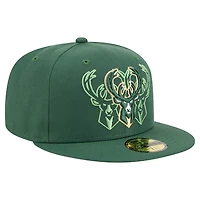 Casquette ajustée New Era 59Fifty Tri-Hit vert chasseur pour homme des Milwaukee Bucks