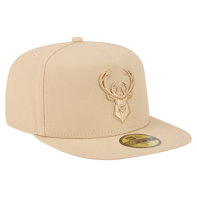 Men's New Era Khaki Milwaukee Bucks Color Pack A-Frame 59FIFTY Fitted Hat