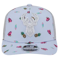 Men's New Era Light Blue/Gray Milwaukee Bucks Adventure Aloha Pattern 9SEVENTY Stretch-Snap Hat