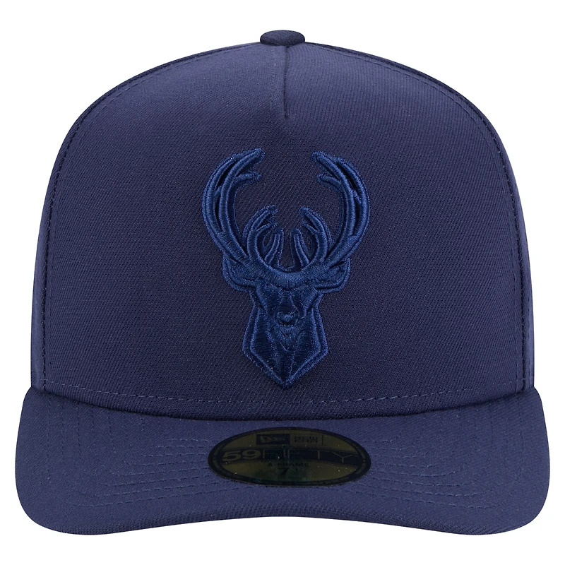 Men's New Era Navy Milwaukee Bucks Colorpack A-Frame Pinch Front 59FIFTY Fitted Hat