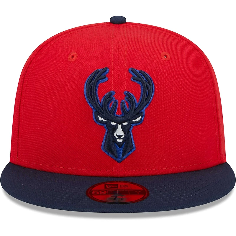 Casquette ajustée 59FIFTY pour homme des Milwaukee Bucks New Era rouge/bleu marine