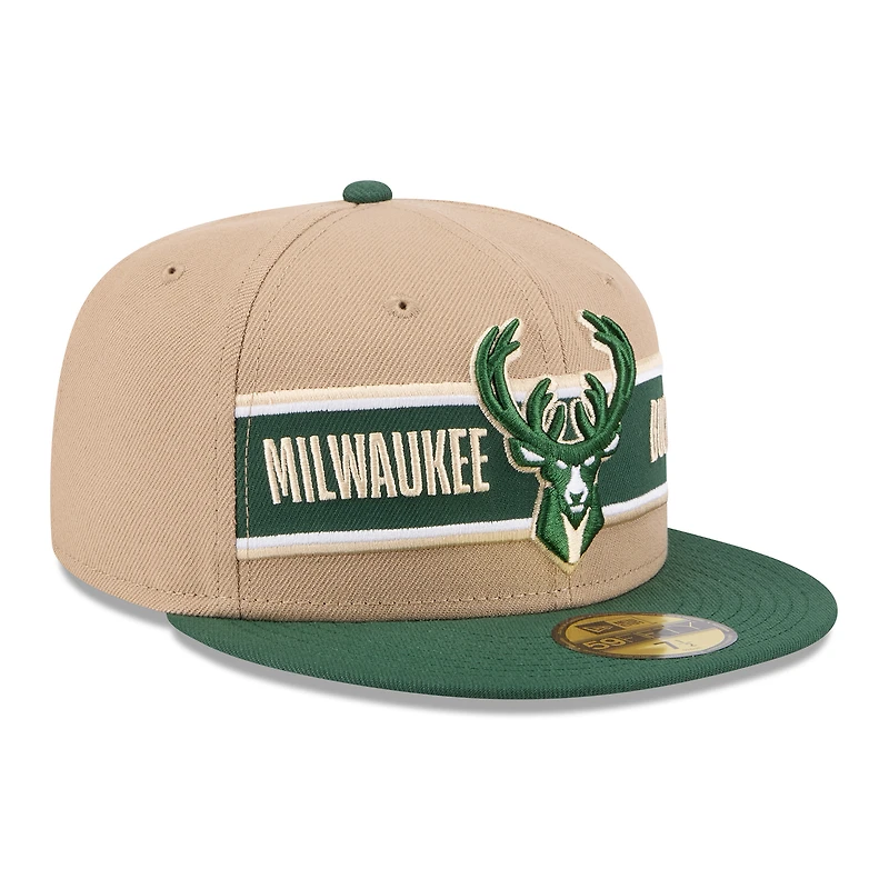 Men's New Era Tan/Hunter Green Milwaukee Bucks 2024 NBA Draft 59FIFTY Fitted Hat