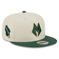 Casquette snapback New Era 9FIFTY pour homme, couleur beige/vert chasseur, Milwaukee Bucks, édition City 2025/26