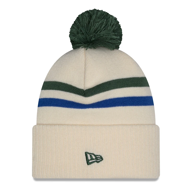 Men's New Era Tan/Hunter Green Milwaukee Bucks 2025/26 City Edition Cuffed Knit Hat with Pom