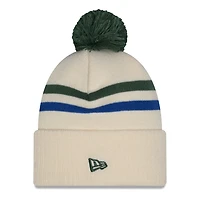 Men's New Era Tan/Hunter Green Milwaukee Bucks 2025/26 City Edition Cuffed Knit Hat with Pom