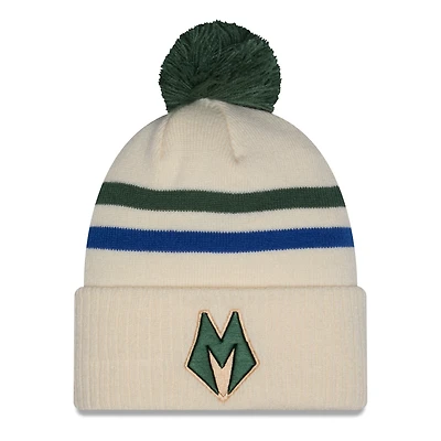 Men's New Era Tan/Hunter Green Milwaukee Bucks 2025/26 City Edition Cuffed Knit Hat with Pom