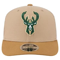 Men's New Era Tan/Light Brown Milwaukee Bucks Two-Tone 9SEVENTY Adjustable Trucker Hat