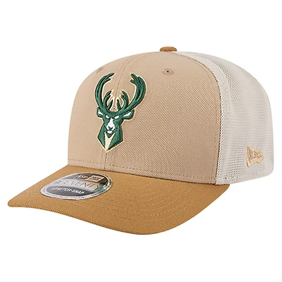 Men's New Era Tan/Light Brown Milwaukee Bucks Two-Tone 9SEVENTY Adjustable Trucker Hat
