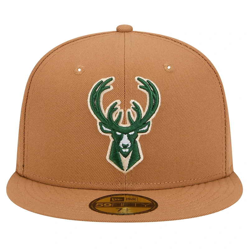 Casquette ajustée 59FIFTY pour homme Milwaukee Bucks de New Era, couleur tan
