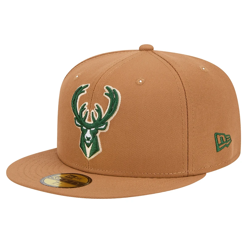 Casquette ajustée 59FIFTY pour homme Milwaukee Bucks de New Era, couleur tan