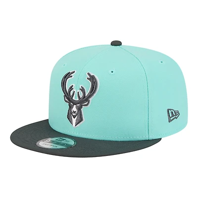 Casquette snapback New Era 9FIFTY bicolore turquoise/charbon Milwaukee Bucks pour homme