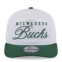 Casquette ajustable New Era 19TWENTY en nylon blanc/vert chasseur pour homme, draft NBA 2025, Milwaukee Bucks
