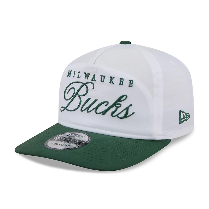 Casquette ajustable New Era 19TWENTY en nylon blanc/vert chasseur pour homme, draft NBA 2025, Milwaukee Bucks