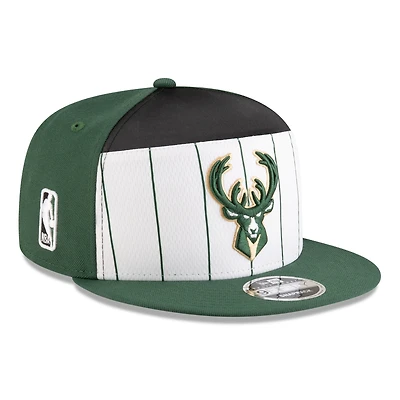 Men's New Era  White/Hunter Green Milwaukee Bucks 2025 NBA Tip Off Split Panel 9FIFTY Snapback Hat