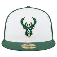 Men's New Era  White/Hunter Green Milwaukee Bucks Repeat 59Fifty Fitted Hat